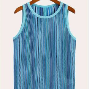 Men’s Striped Crochet Textured Bohemian Vest