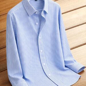 Men’s Cotton Blend Striped Long Sleeve Casual Shirt