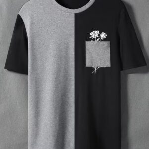 Men’s Patchwork Rose Print Casual T-Shirt