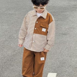 Boys’ 2-Piece Korean Style Striped Casual Outfit Set