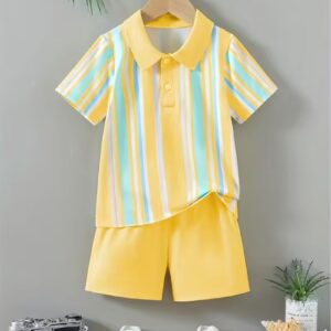 Boys’ Geometric Print Polo Shirt and Shorts Set