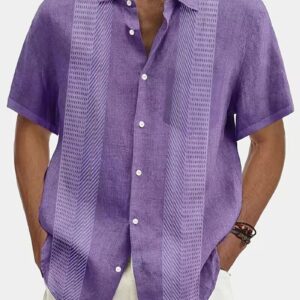 Men’s Retro Stripe Textured Casual Button-Up Shirt